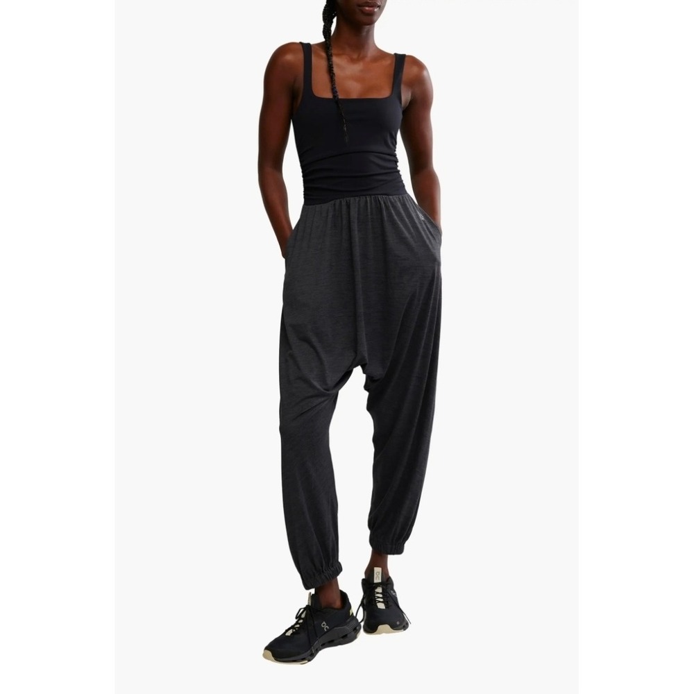 FP Movement Shiny Happy Tank Jumpsuit Black Grey Harem Yoga Romper Small NEW